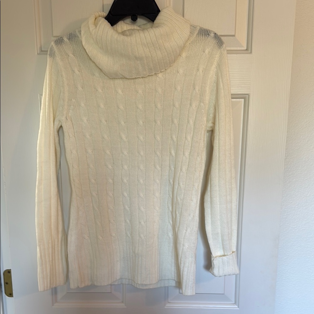 New York & Company Cream Cable Knit Turtleneck Sweater
